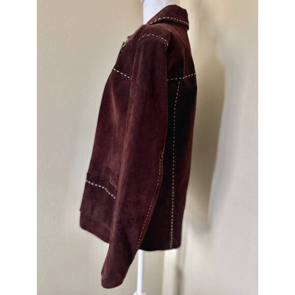 Vintage Large Brown Suede Jacket With Pockets And White Stitching Detail - Picture 7 of 8